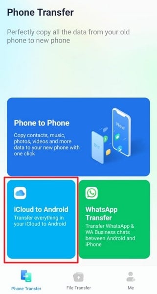 choose icloud to android tool