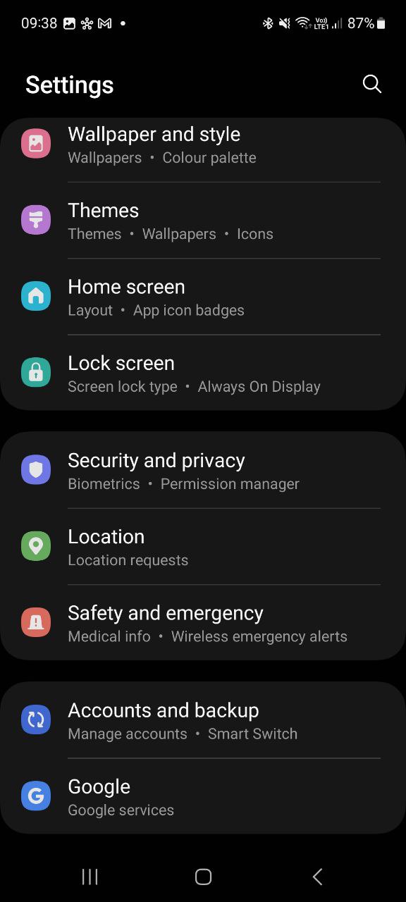 settings on android phone