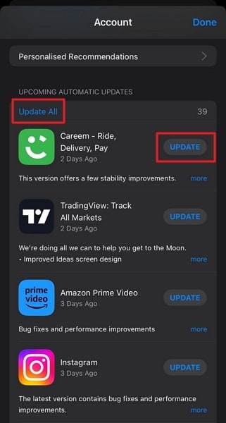 start updating the apps