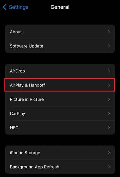 tapez sur airplay et handoff 