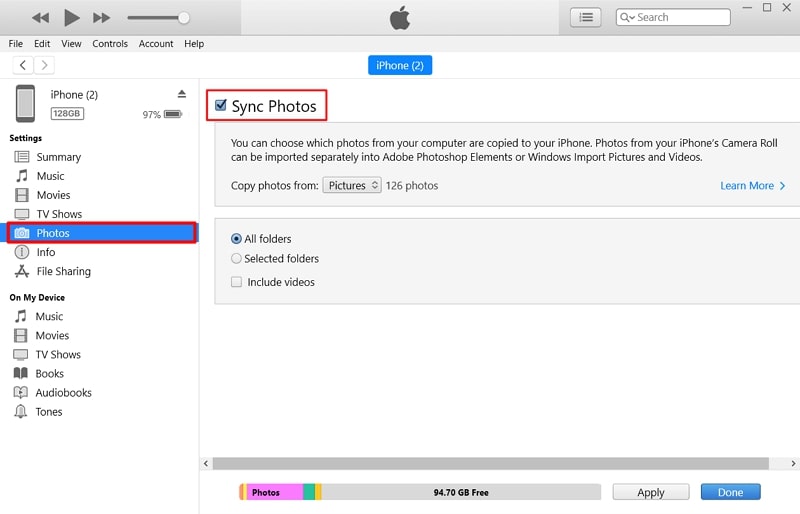enable sync photos option