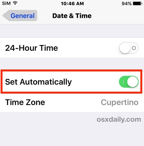 setting automatic time and date