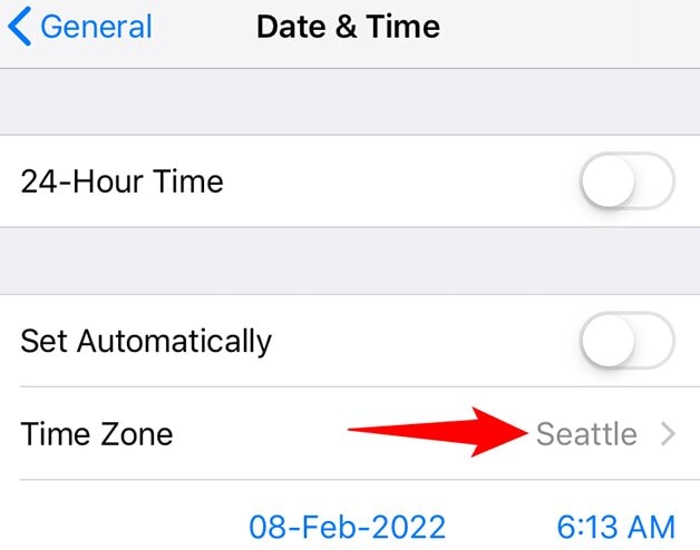 setting up time zone on iphone
