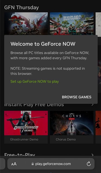 Abre el sitio web de GeForce NOW