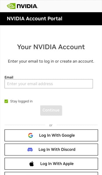Log in to your NVIDIA account