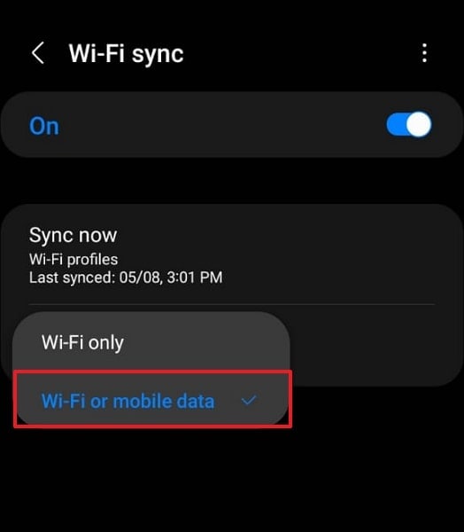 select wifi or mobile data