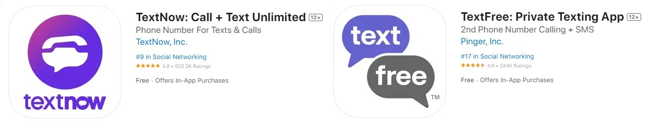 textnow and textfree app