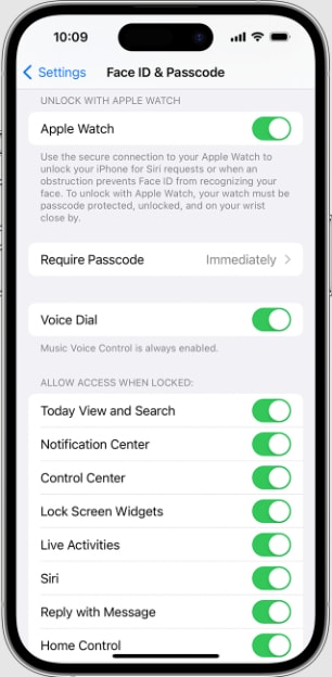 iphone face id and passcode settings