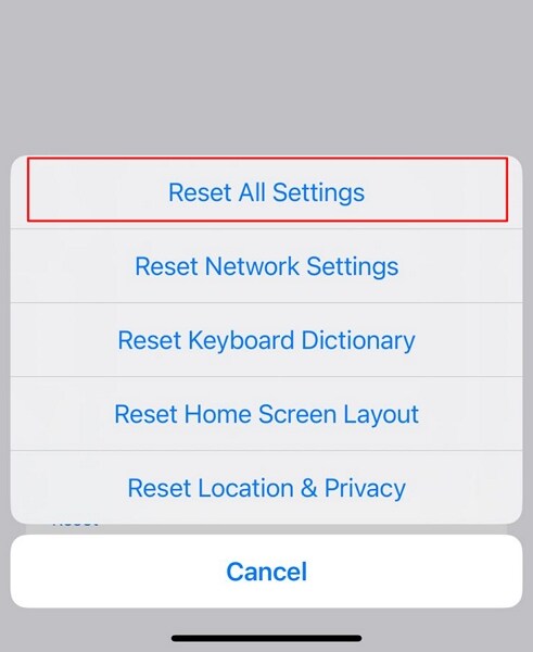 proceed to reset all settings