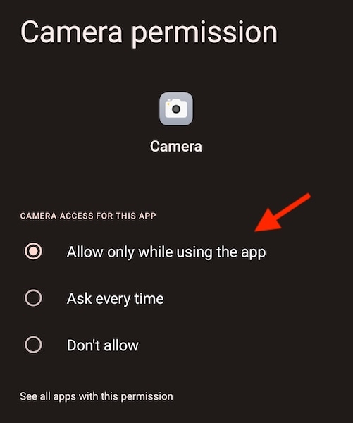 impostare le autorizzazioni della fotocamera Android