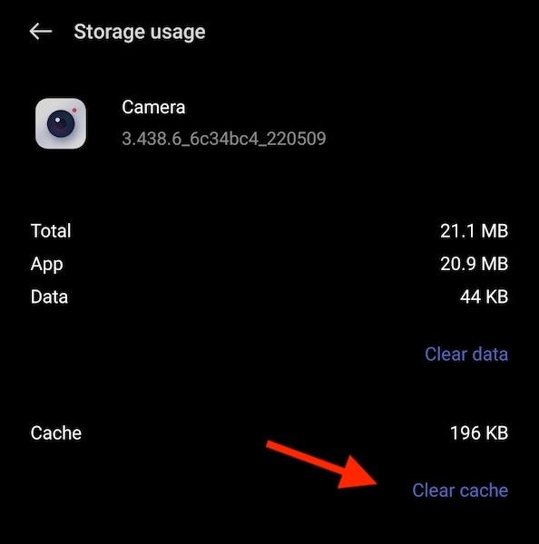 clear camera app cache android