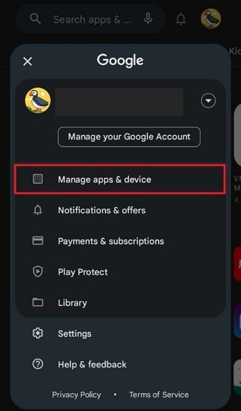 select manage apps and device