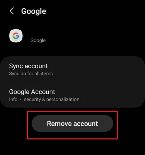 press the remove account button