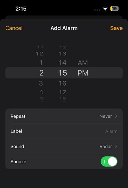 crear una nueva alarma