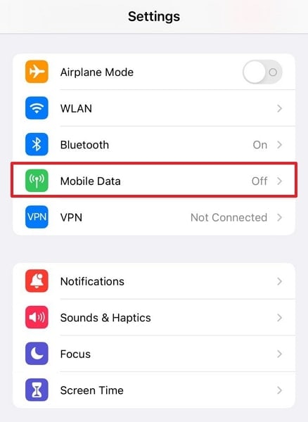 access mobile data option