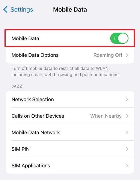 disable and enable mobile data