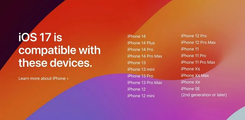 Appareils compatibles avec ios 17