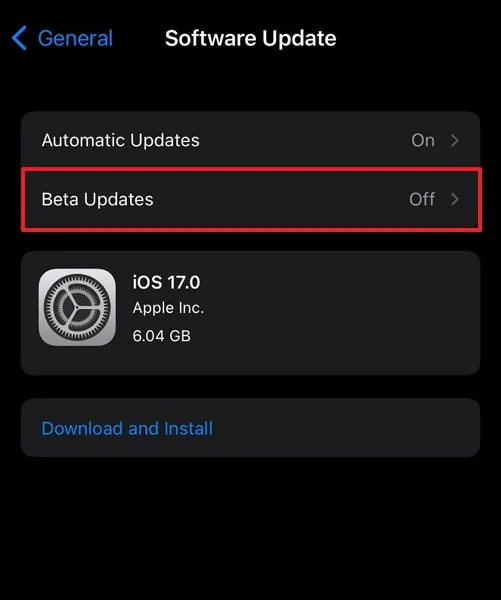 tap on beta updates