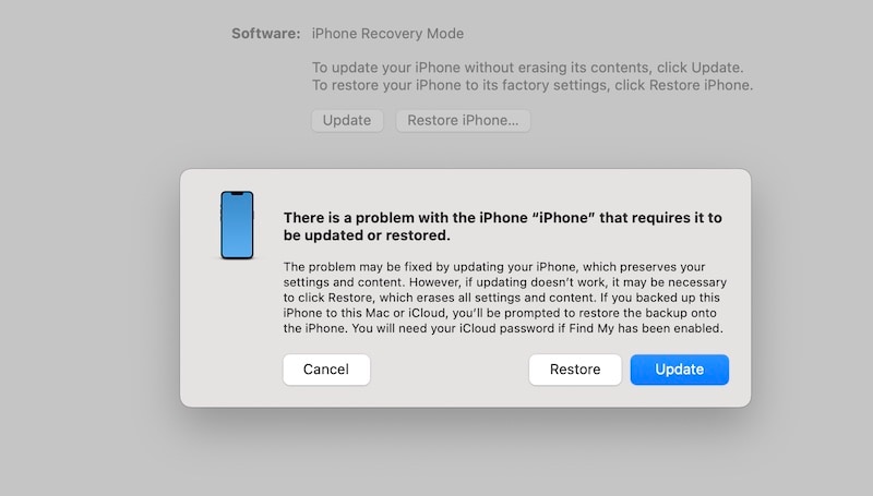 finder iphone recovery mode
