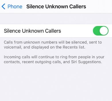 désactiver le silence pour les appelants inconnus 