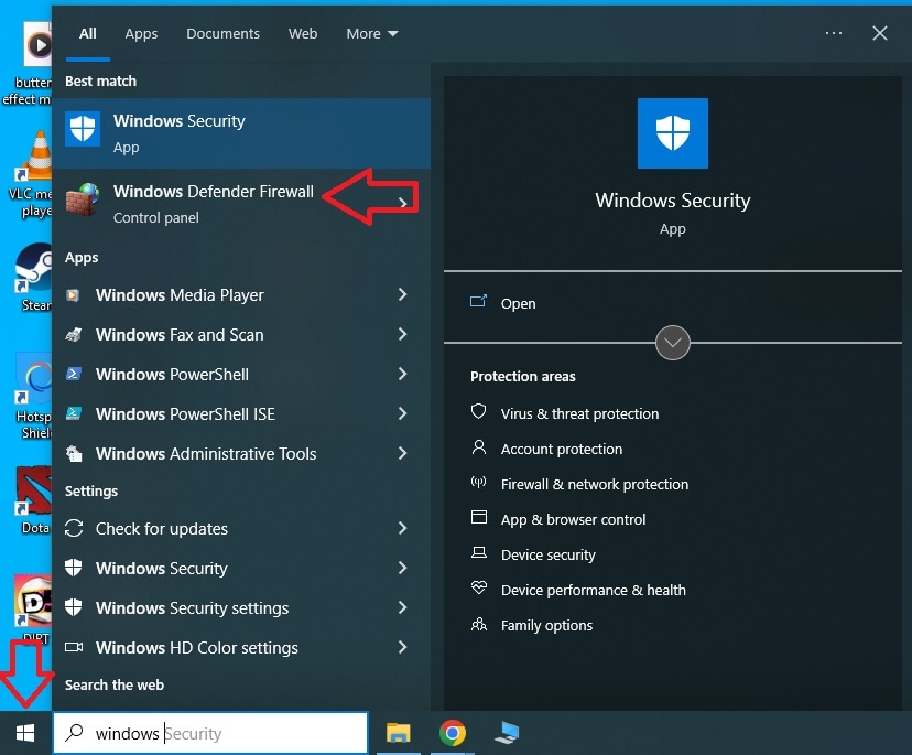 accès au pare-feu windows defender