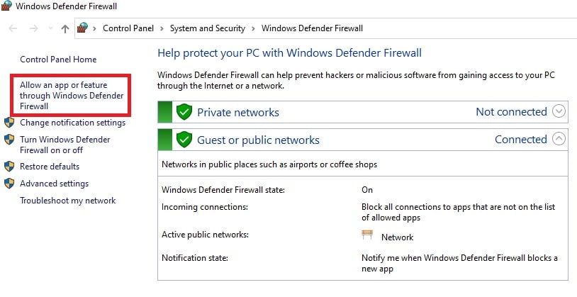 Eine App durch die Firewall zulassen