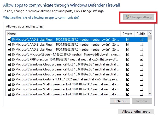 Ändern der Firewall-Einstellungen