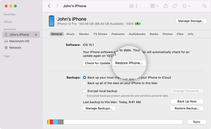 restoring an iphone using finder