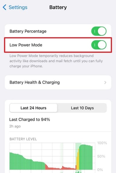 disable the low power mode