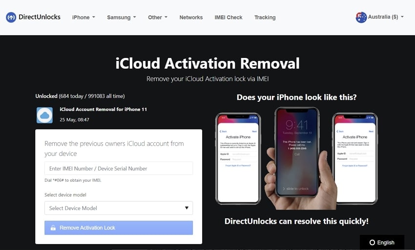 utilizar directunlocks icloud activación eliminación