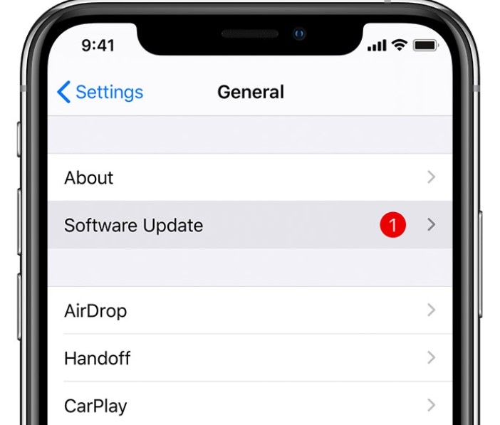 software update in iphone settings