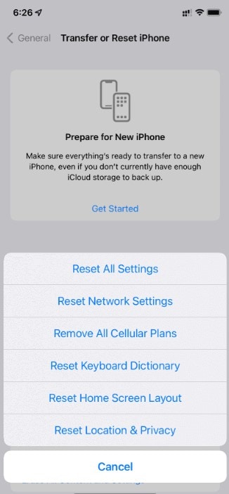 reset all settings on iphone