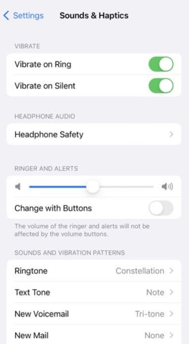 ringtone and alerts bar adjust