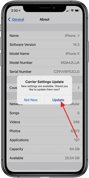 update the carrier settings