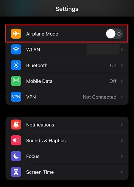 enable airplane mode