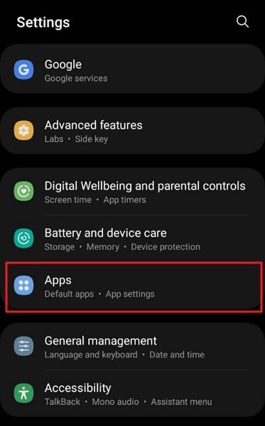 access the apps settings