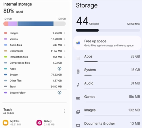 available storage on android