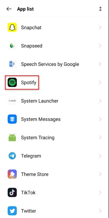 spotify in settings on android