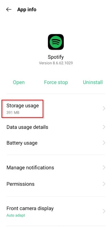 spotify storage usage on android
