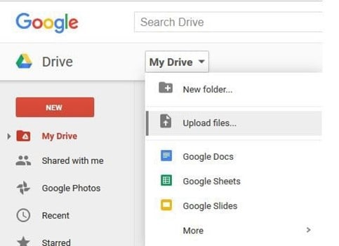 upload files in google drive