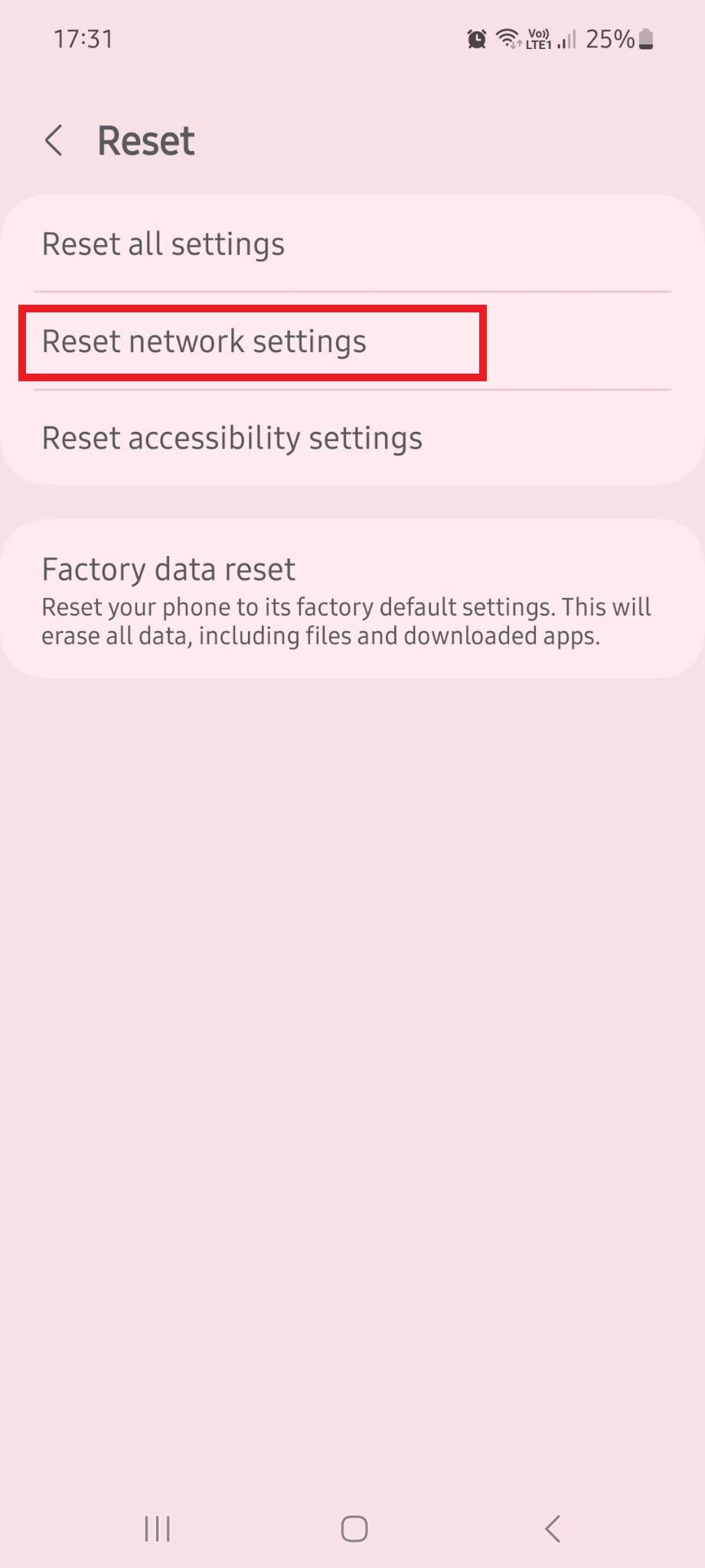 android network reset