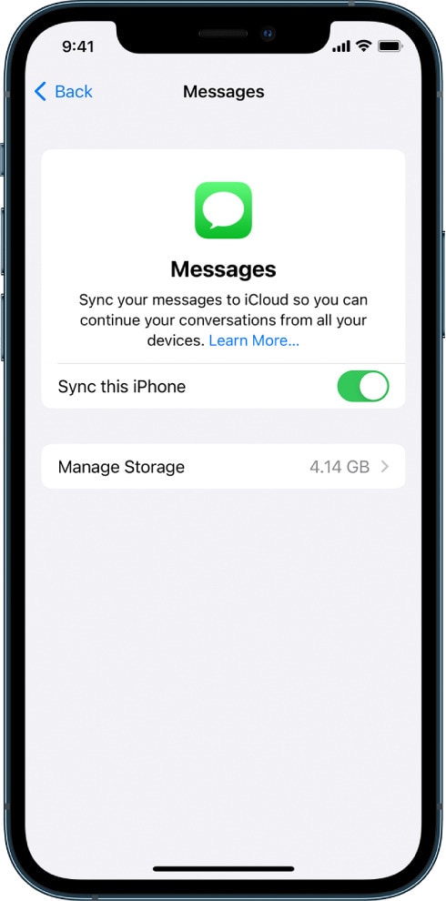 sync this iphone messages settings