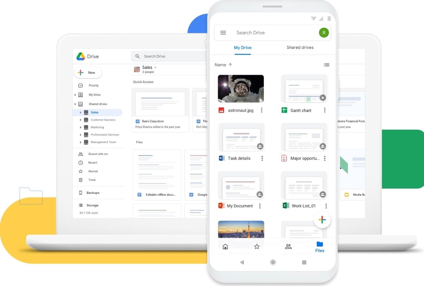 google drive interface on different devices