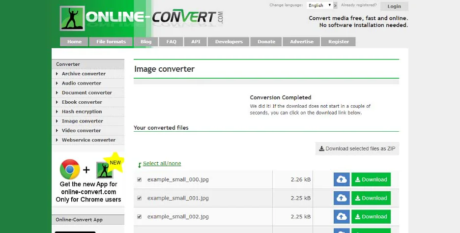 interfaccia di online-convert 