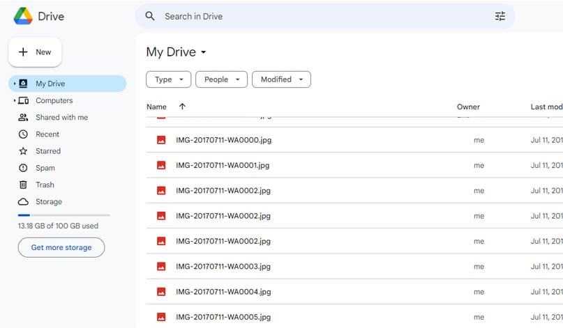 Navigate to Google Drive files for data recovery