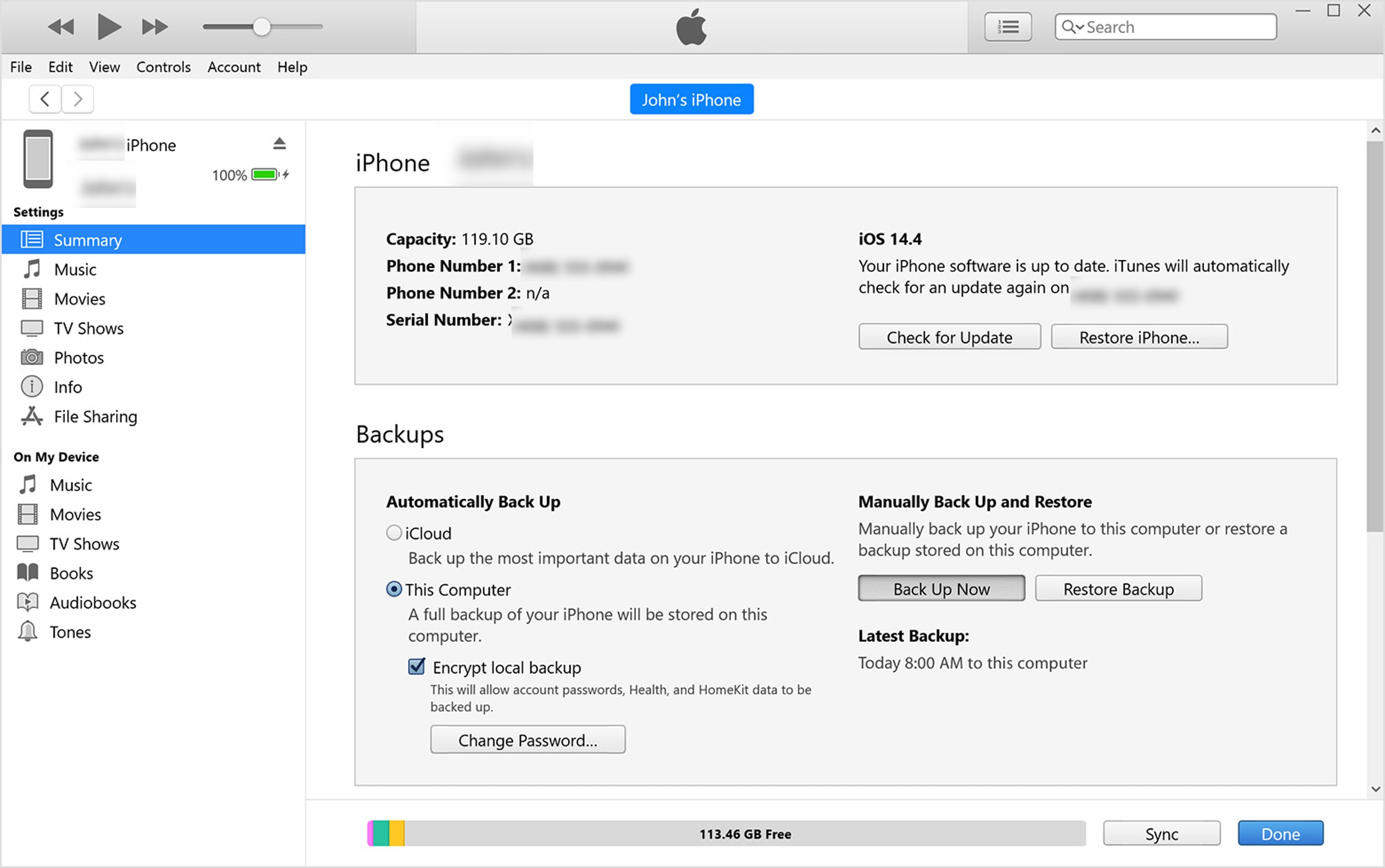 iphone summary backups on mac
