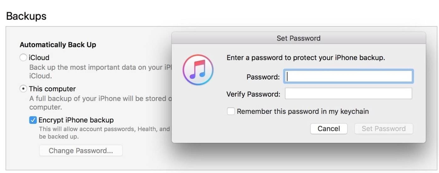 set password for iphone backup