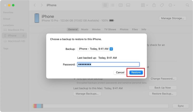 choose itunes backup to restore