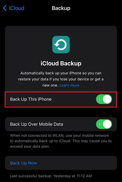enable the icloud backup feature