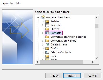 choose contact folder